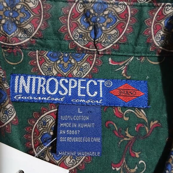 VTG NWT INTROSPECT Men's Large Long-Sleeved Bold Pattern Button-Up Green Shirt - Picture 2 of 13